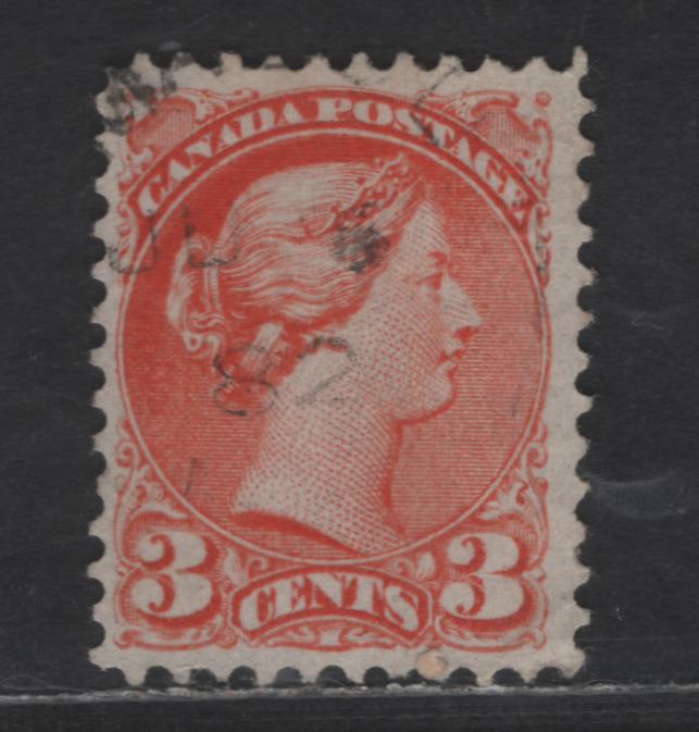 Lot 445 Canada SC#37 3c Bright Orange Queen Victoria, 1870-1893 Small Queen Issue, A Very Good Used Single, Late Montreal Printing, Paper LM-T, Perf 11.9x12, No Dot, June 1882