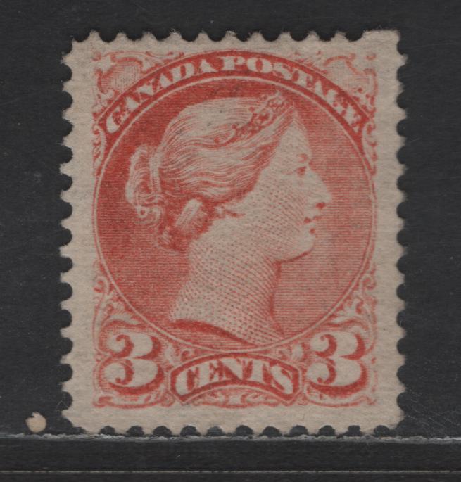 Lot 446 Canada SC#37 3c Red Orange Queen Victoria, 1870-1893 Small Queen Issue, A Very Fine Unused Single, Mid Montreal Printing, Paper MM-B, Perf 12.1x12, No Pos. Dot Or Medallion