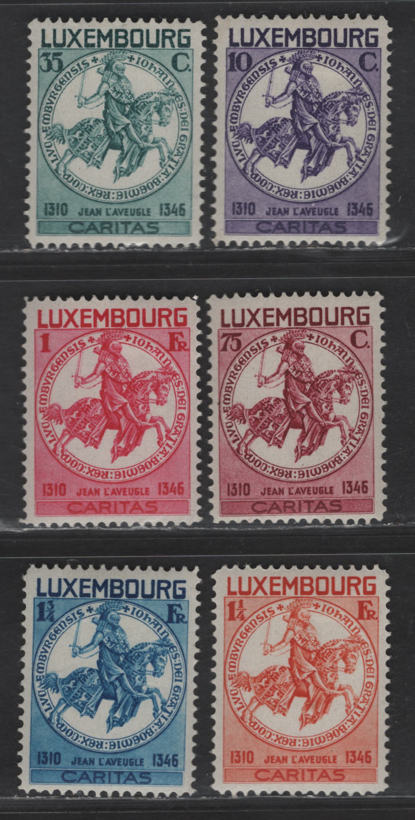 Lot 188 Luxembourg SC#B60-B65 10c+5c - 1.75fr+1.50fr Dark Violet - Bright Blue John the Blind, 1934 Semi Postal Issue, 6 VFOG Singles