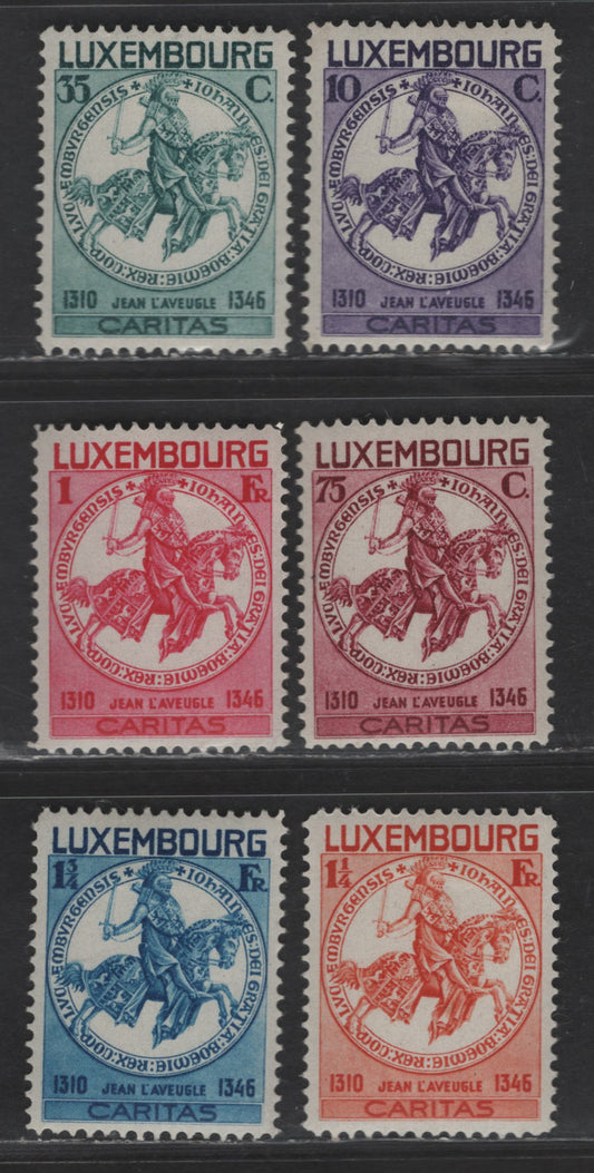 Lot 188 Luxembourg SC#B60-B65 10c+5c - 1.75fr+1.50fr Dark Violet - Bright Blue John the Blind, 1934 Semi Postal Issue, 6 VFOG Singles