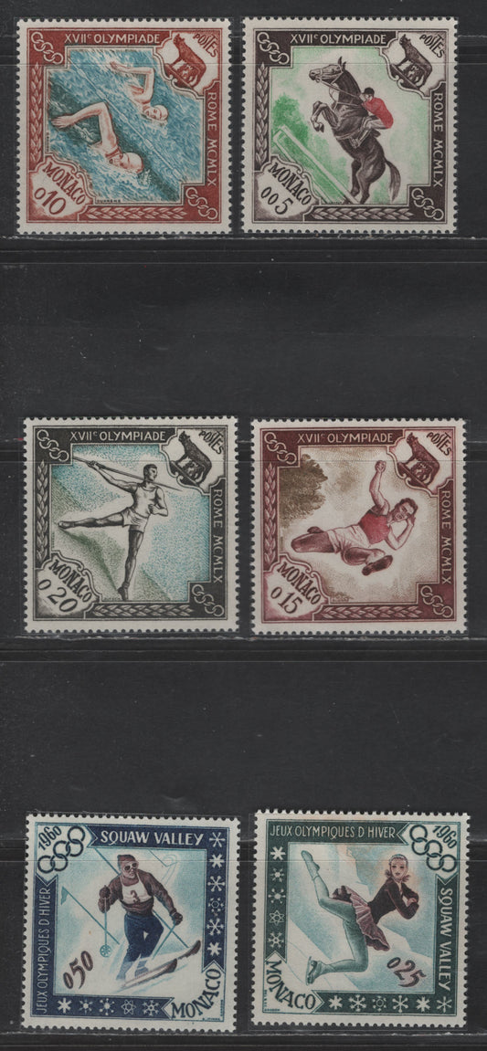Lot 198 Monaco SC#454-459 5c - 50c Dark Brown, Carmine & Emerald - Dark Blue, Greenish Blue & Dull Purple Horse Jumping - Skier, 1960 17th Olympic Games Issue, 6 VFNH Singles