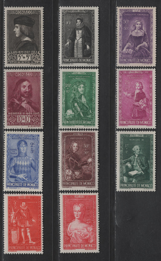 Lot 199 Monaco SC#B26-B27, B61-B64 5c+5c - 20c+10c Brown Black - Bright Green Lucien - Charles-August, 1939-1942 Semi Postal Issues, 6 VFOG Singles
