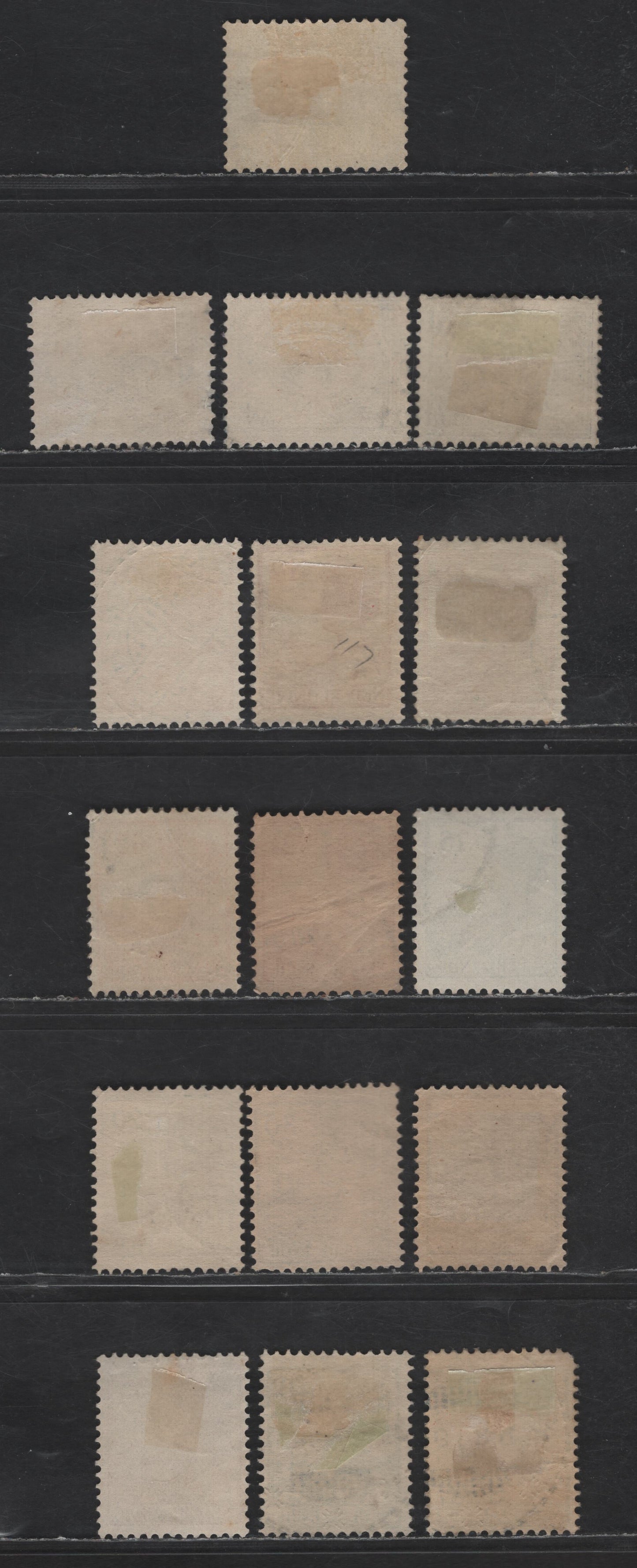 Lot 230 Netherlands Indies SC#102-103, 115-117, 119-120, 123, 127-130 1c - 40c Olive Green - Green Numerals - Queen Wilhelmina, 1912-1940 Numerals - Queen Wilhelmina Issues, 16 Fine/Very Fine Used Singles, 1930's Printings in Water Soluable Ink