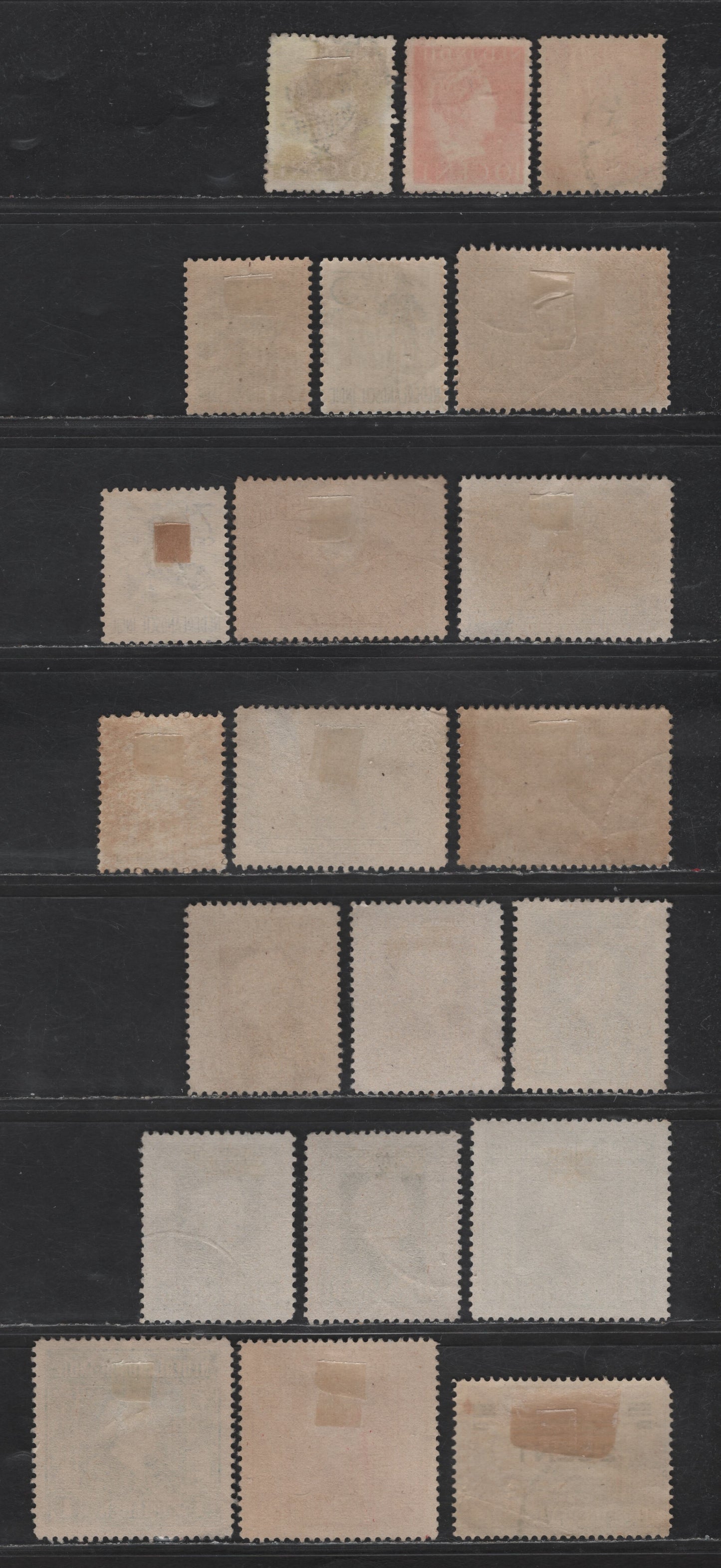 Lot 239 Netherlands Indies SC#234-a, 239, 230-242, 293, 250-262, 191 10c - 2.5g Red Orange Queen Wilhelmina - Scenes, 1941-1946 Queen Wilhelmina - Pictorial Issues, 21 Fine/Very Fine Used Singles