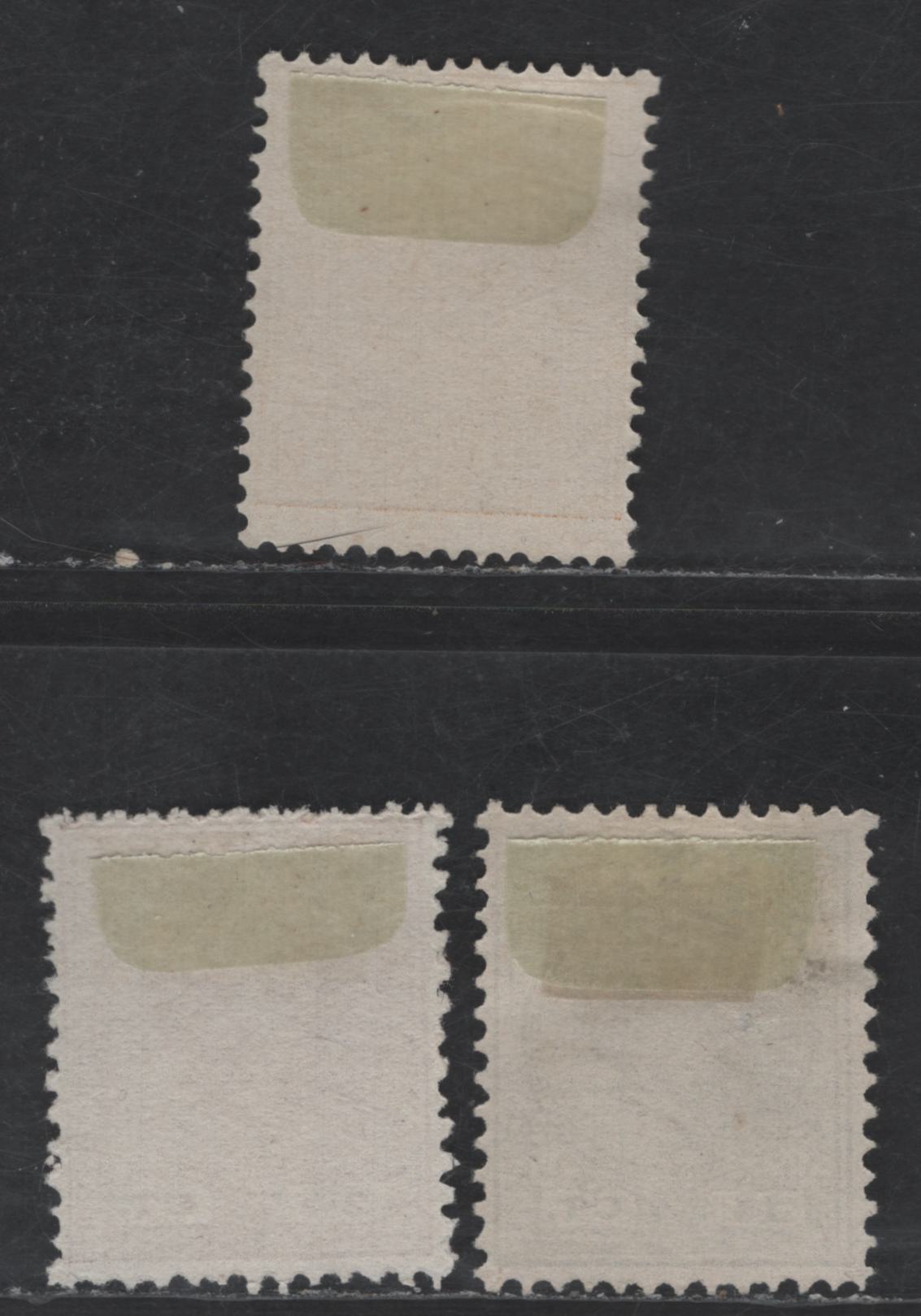 Lot 249 Suriname SC#2-3, 8 2c - 15c Yellow - Gray King William III, 1873-1889 King William III Issue, 3 Fine/Very Fine Unused Singles, Without Gum As Issued, Perfs 13.5x13, 12.5 & 12.5x13