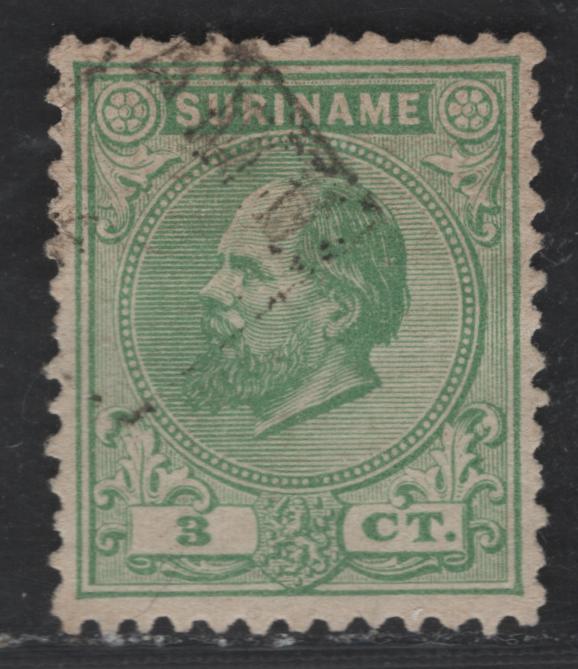 Lot 251 Suriname SC#4 3c Green King William III, 1873-1889 King William III Issue, A Very Fine Used Single, Perf 12.5x12