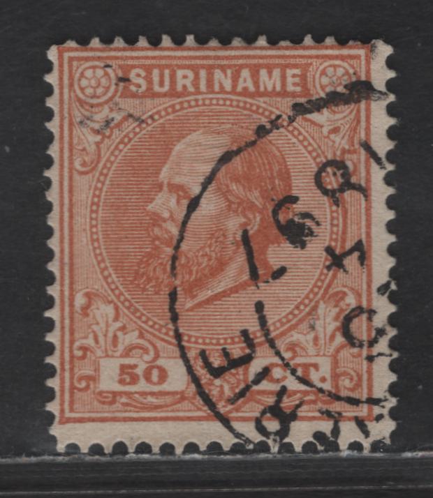 Lot 253 Suriname SC#14b 50c Brown Orange King William III, 1873-1889 King William III Issue, A Fine Used Single, Perf 14 Small Holes