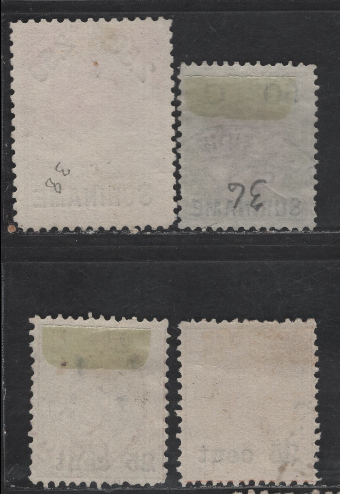 Lot 259 Suriname SC#36, 38-39 50c on 50c - 25c on 50c Gold & Claret - Orange Brown William III & Wilhelmina, 1900 Surcharged Issues, 4 Fine/Very Fine Used Singles, Perfs 12.5x12 & 12.75x12.25