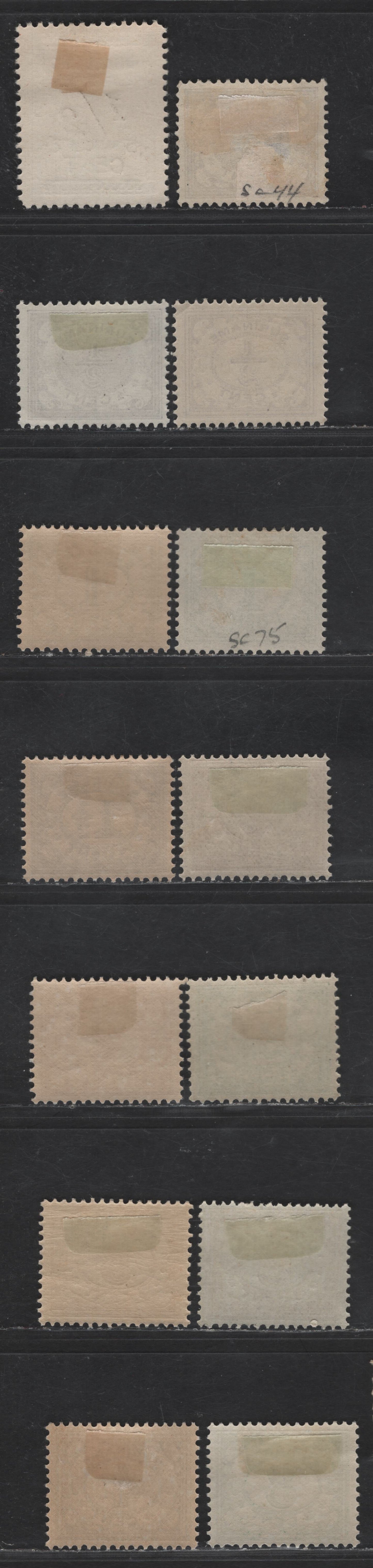 Lot 262 Suriname SC#44, 70, 74-75, 76a, 77-81 1/2c - 4c Violet - Chalky Blue Numerals, 1902-1931 Numerals Issues, 14 F/VFOG & Unused Singles, Cross-Hatched & White Backgrounds, Gum & Ungummed Examples