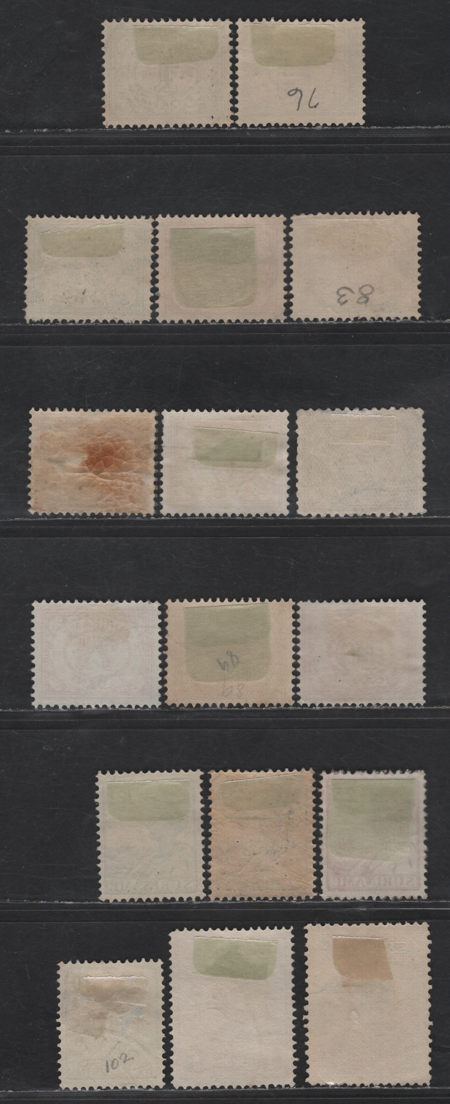 Lot 264 Suriname SC#75, 76a, 78, 82-84, 86, 87a, 88-89, 91, 98, 101-102, 106,a 1c - 1h Olive Green - Brown Numerals - Queen Wilhelmina, 1913-1921 Numerals - Queen Wilhelmina Issues, 17 Fine/Very Fine Used Singles, Includes perf 11.5x12.5 on 1g