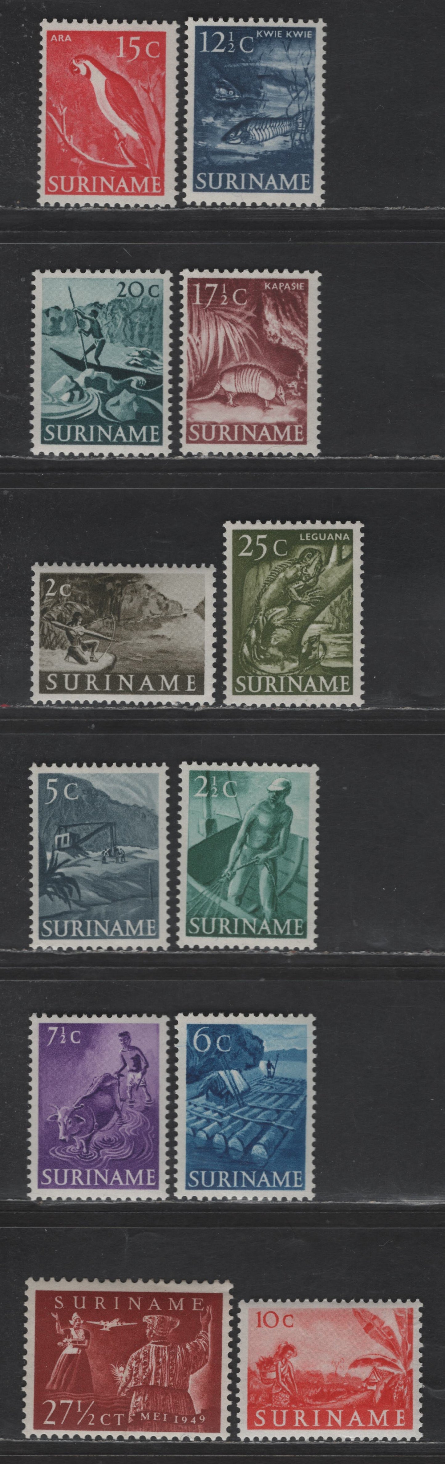 Lot 274 Suriname SC#253-263, C26 2c - 27.5c Olive Green - Henna Brown Pictorials, 1945-1955 Pictorial & Airmail Issues, 12 F/VFOG Singles