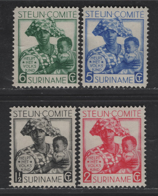 Lot 279 Suriname SC#B12-B15 1.5c+135c - 6c+4c Black - Deep Green Surinam Mother & Child, 1931 Child Welfare Societies Semi Postals, 4 VFOG Singles