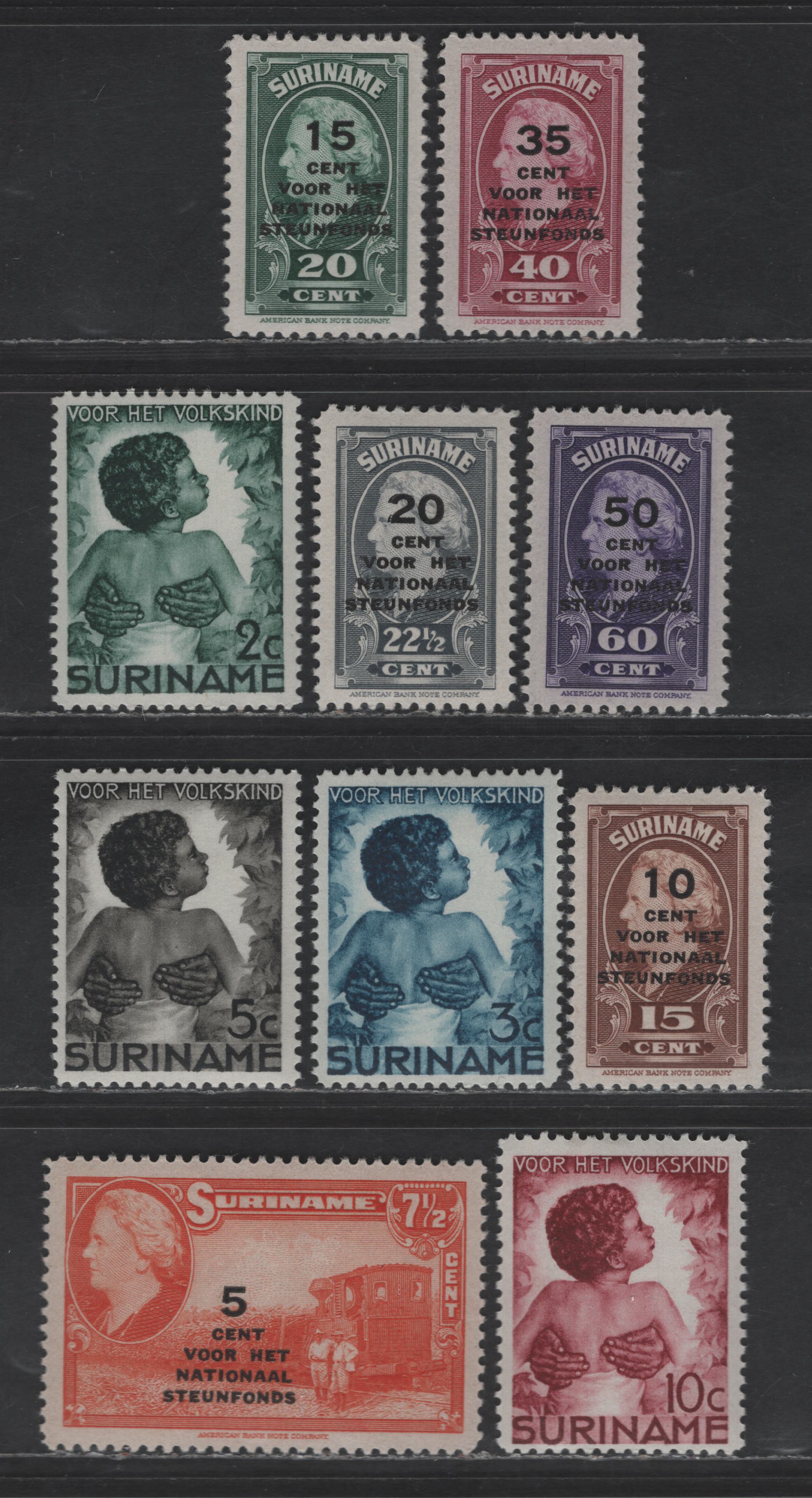 Lot 281 Suriname SC#B22-B25, B41-B46 2c+1c - 60c on 50c Dark Green - V ...