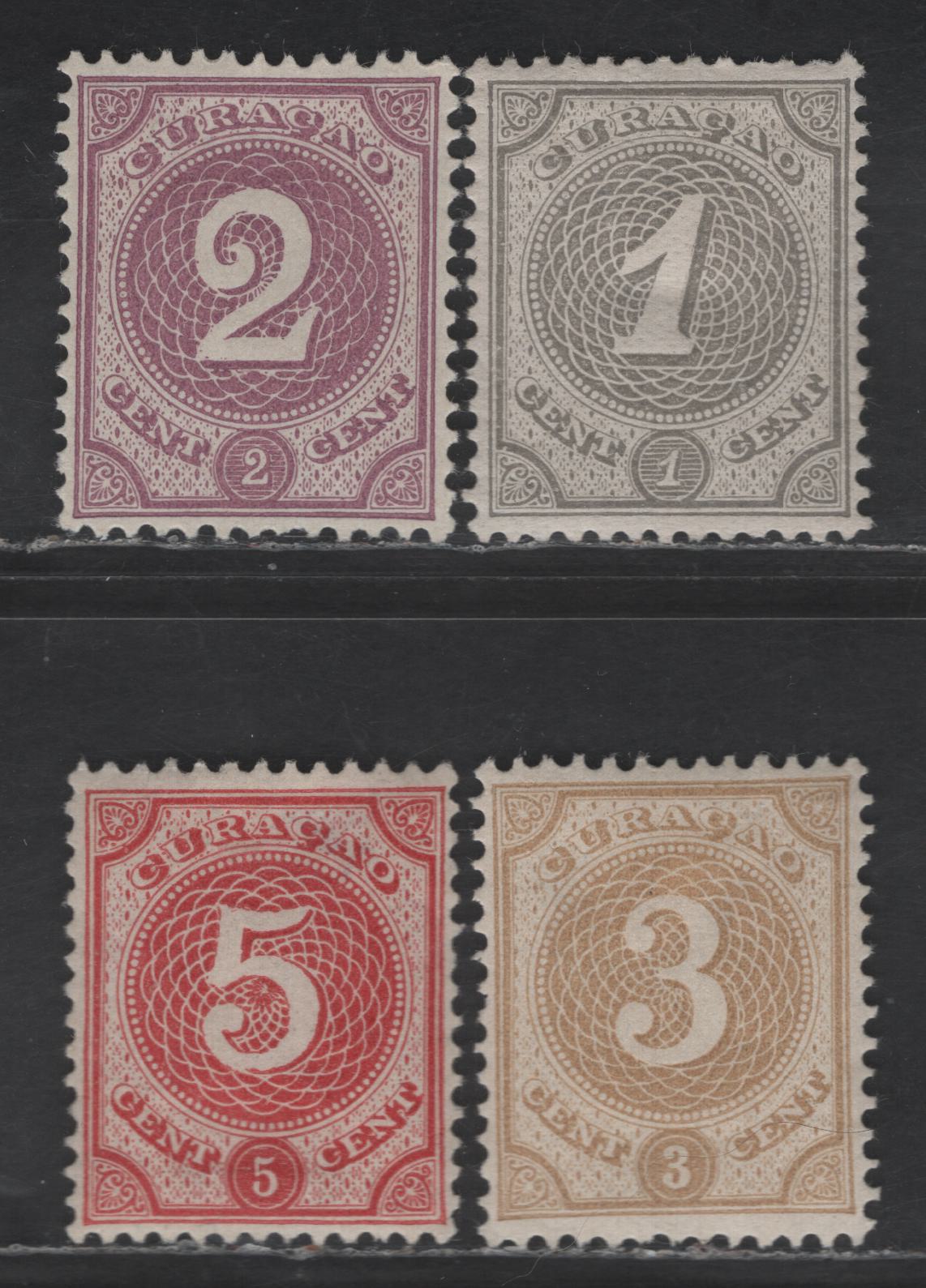 Lot 291 Netherlands Antilles SC#13-14, 16-17 1c - 5c Gray - Rose Red Numeral, 1886-1889 Numeral Issue, 4 VFOG Singles
