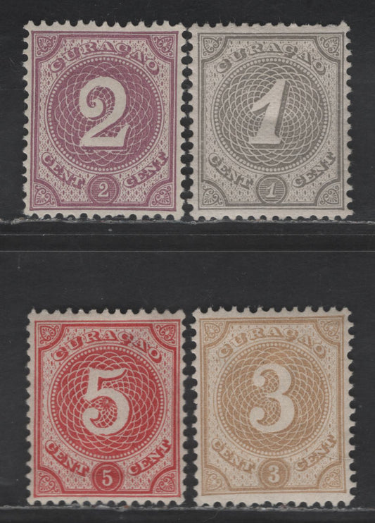 Lot 291 Netherlands Antilles SC#13-14, 16-17 1c - 5c Gray - Rose Red Numeral, 1886-1889 Numeral Issue, 4 VFOG Singles
