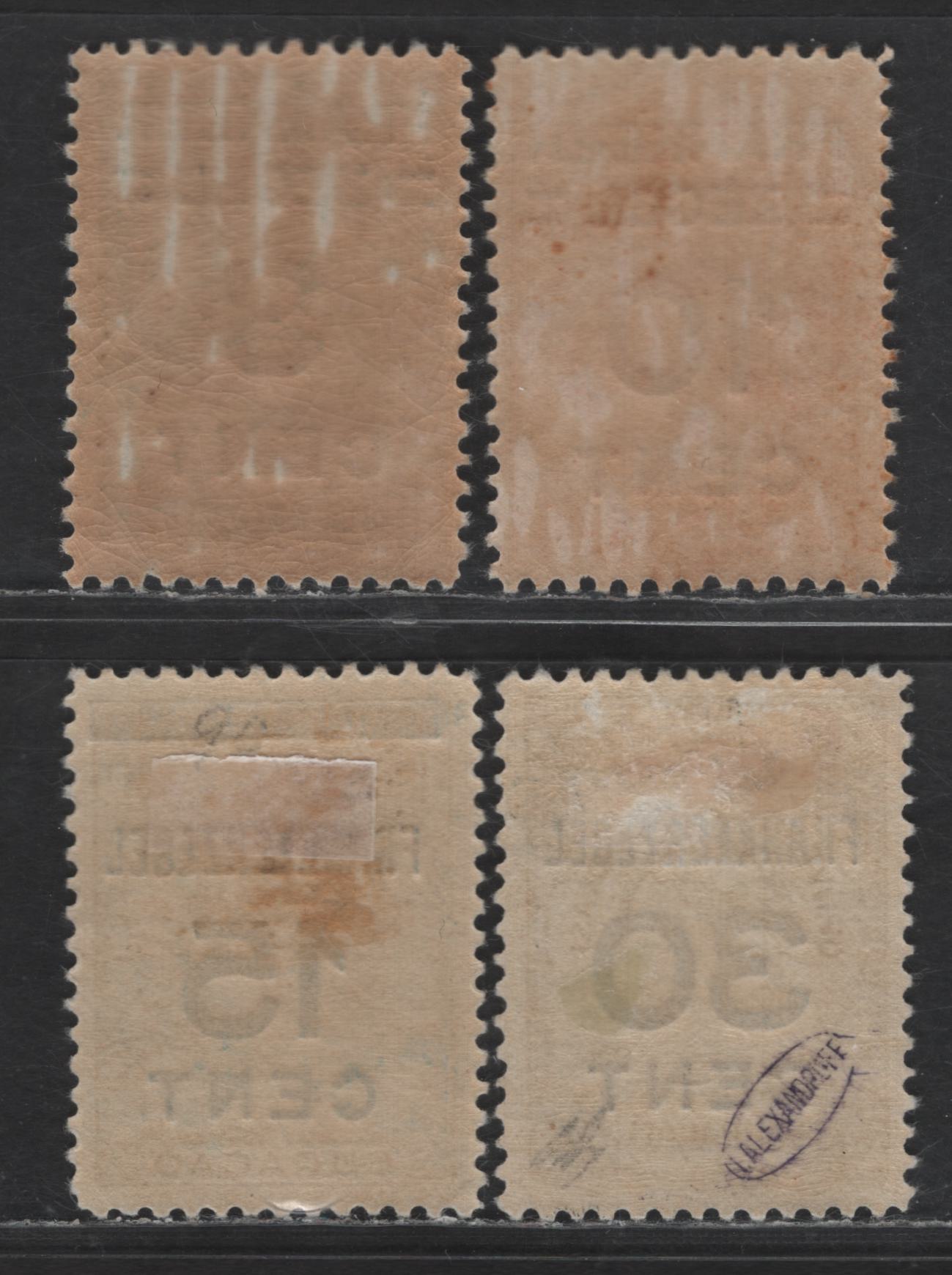Lot 304 Netherlands Antilles SC#87-88, 90, 92 3c on 15c - 30c on 4.5g Dark Green - Black Marine Insurance, 1927 Overprinted Marine Insurance Issue, 4 F/VFOG/NH Singles, #87-88 Are NH