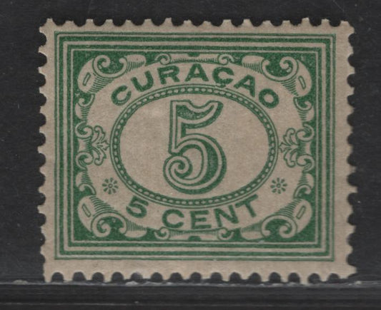 Lot 311 Netherlands Antilles SC#53 5c Green Numeral, 1915-1923 Numeral Issue, A VFOG Single, White Background, Gummed On Both Sides, Interesting Unlisted Variety