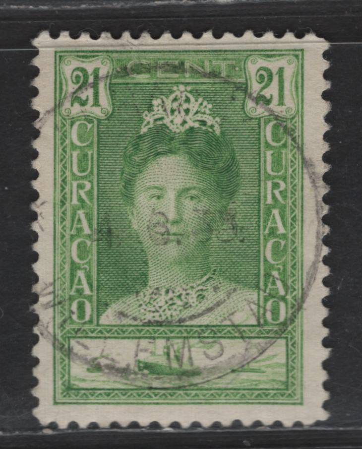 Lot 321 Netherlands Antilles SC#101 21c Yellow Green Queen Wilhelmina, 1928-1930 Queen Wilhelmina Issue, A Very Fine Used Single, Perf 11.5