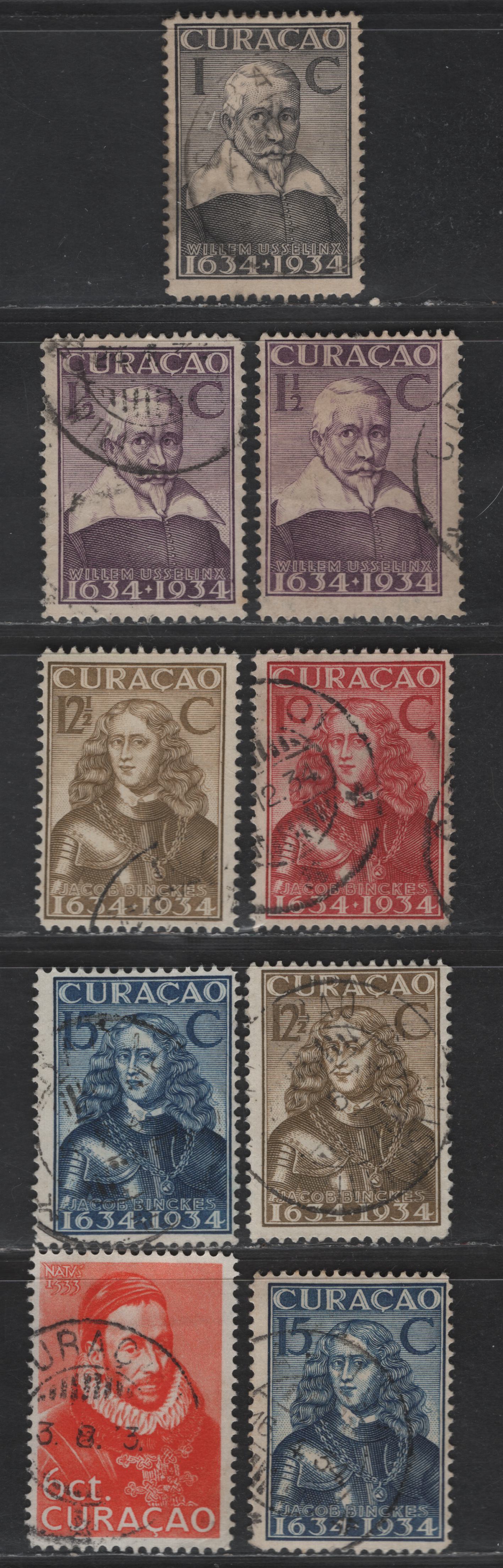 Lot 326 Netherlands Antilles SC#109-111, 116-118 6c - 15c Orange - Blue Prince William I - Founding of the Colony, 1934-1938 3rd Centenary of Founding of the Colony - 400th Anniv of the birth of Prince William I Issues, 6 Fine Used Singles