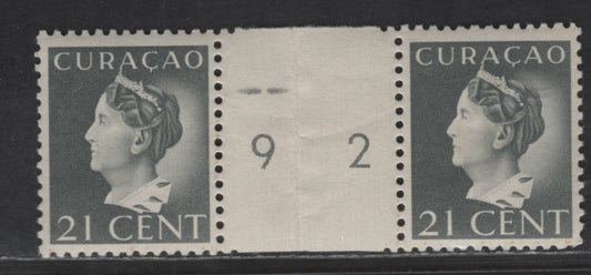 Lot 335 Netherlands Antilles SC#157 21c Gray Queen Wilhelmina, 1941-1942 Queen Wilhelmina Issue, A VFNH Gutter Pair