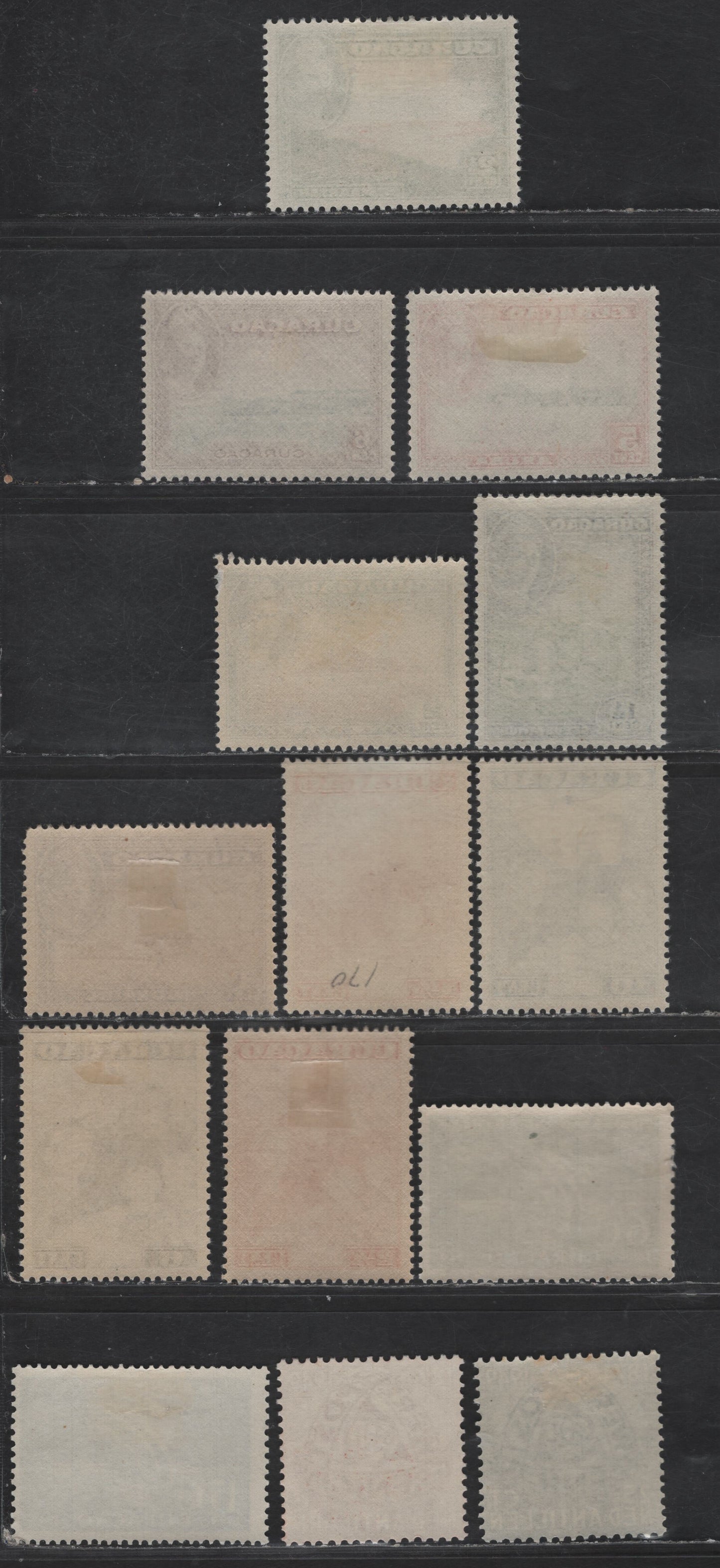 Netherlands Antilles SC#164-173, 203-207 1c - 25c Rose Violet & Orange Brown - Dull Blue Scenes - UPU, 1943-1949 Scenes - 75th Anniv of UPU Issues, 14 VFOG Singles