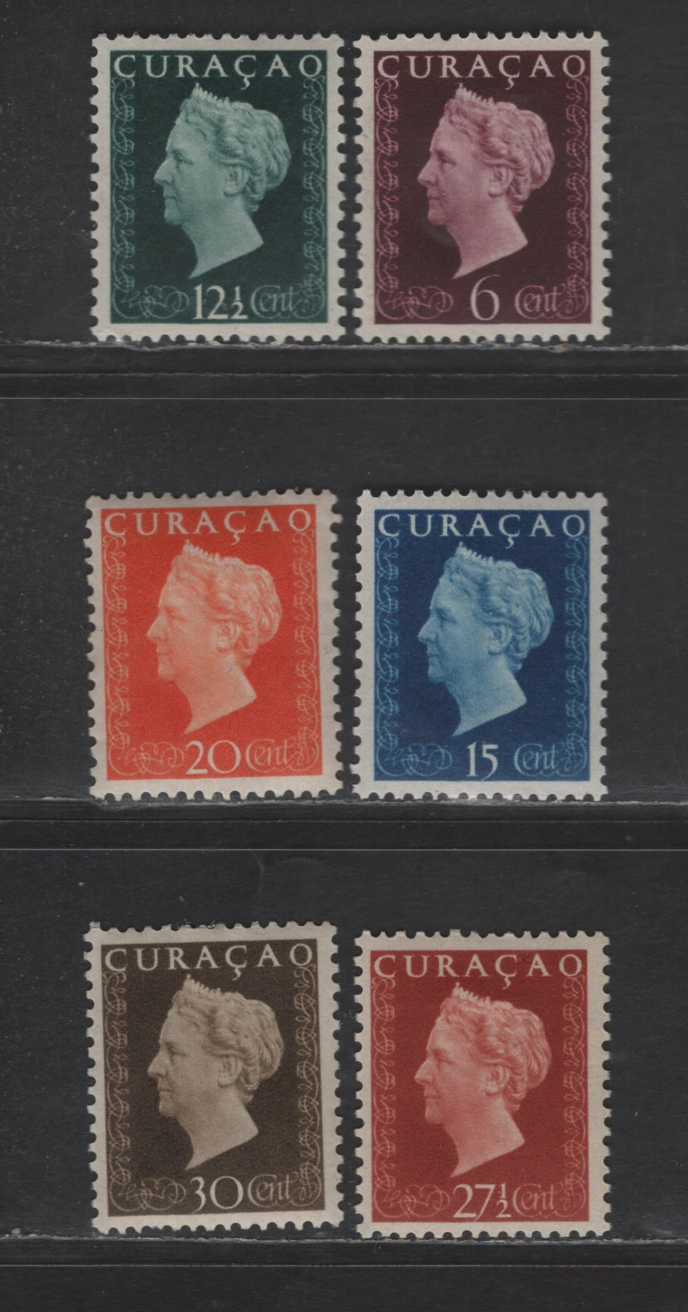 Lot 341 Netherlands Antilles SC#188, 190-192, 195-196 6c - 30c Dark Violet Brown - Olive Brown Queen Wilhelmina, 1948 Queen Wilhelmina Issue, 6 F/VFOG Singles