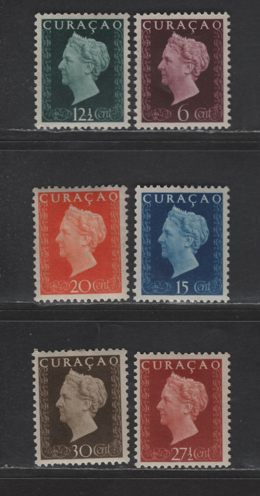 Lot 341 Netherlands Antilles SC#188, 190-192, 195-196 6c - 30c Dark Violet Brown - Olive Brown Queen Wilhelmina, 1948 Queen Wilhelmina Issue, 6 F/VFOG Singles
