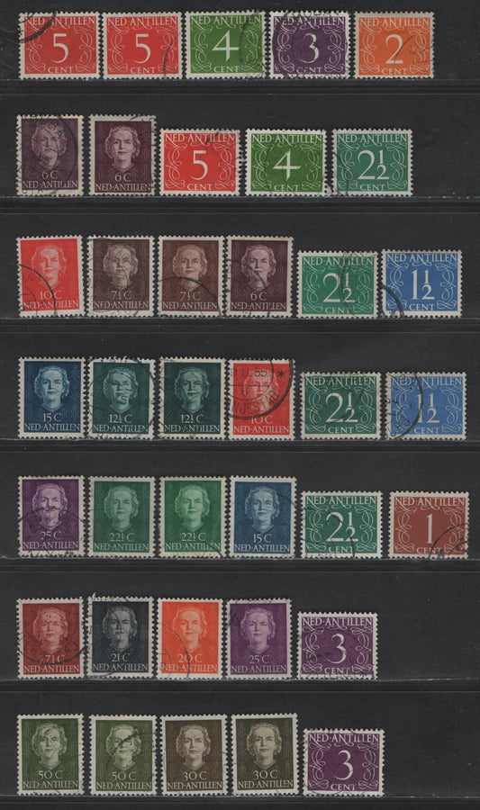 Lot 354 Netherlands Antilles SC#208-225 1c - 50c Red Brown - Olive Green Queen Juliana, 1950-1979 Queen Juliana Issue, 38 Fine/Very Fine Used Singles