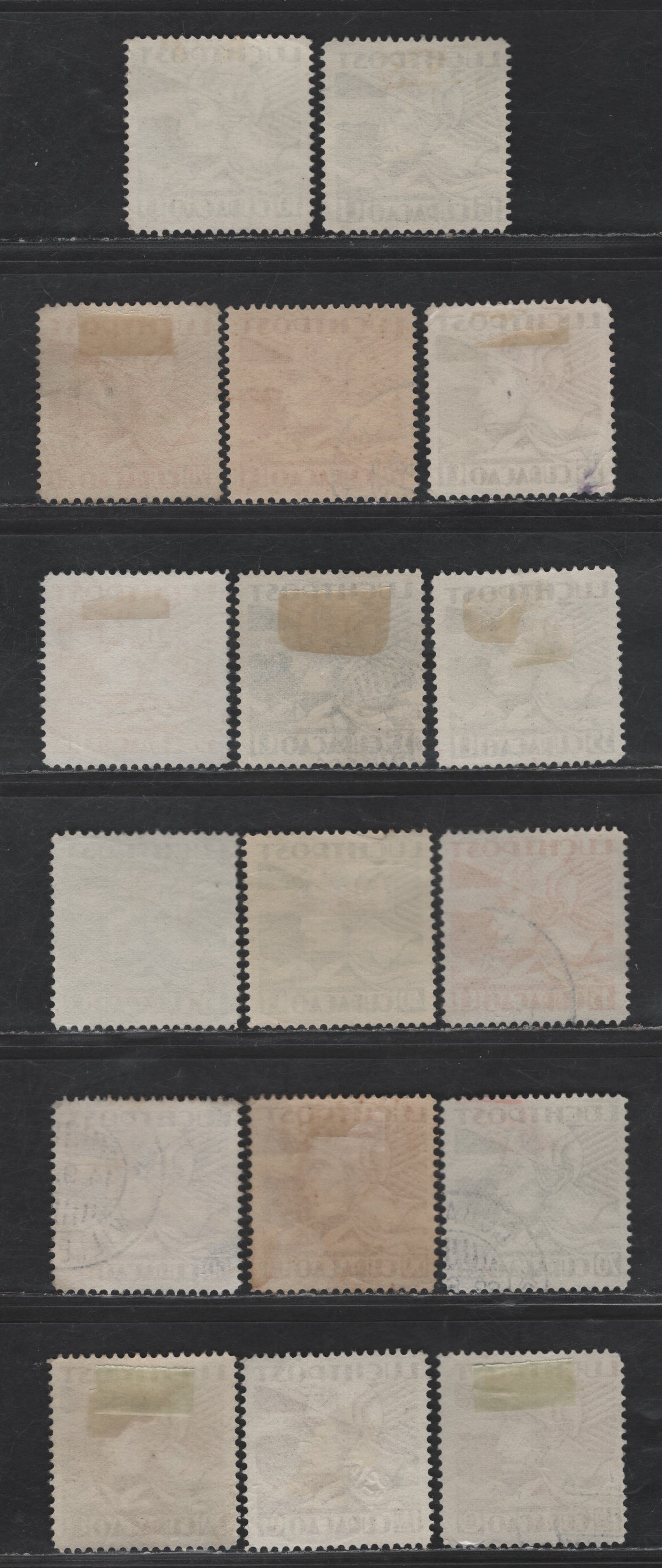Lot 364 Netherlands Antilles SC#C4-C11, C13-C16 10c - 2.8g Prussian Green - Bistre Allegory of Flight, 1931-1939 Airmail Issue, Shade Varieties