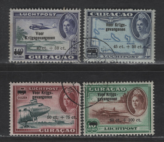 Lot 370 Netherlands Antilles SC#CB9-CB12 40c+50c - 60c+100c Blue Violet & Slate Green - Green & Red Brown Scenes & Planes, 1943 Airmail Semi Postal Issue, 4 Fine/Very Fine Used Singles