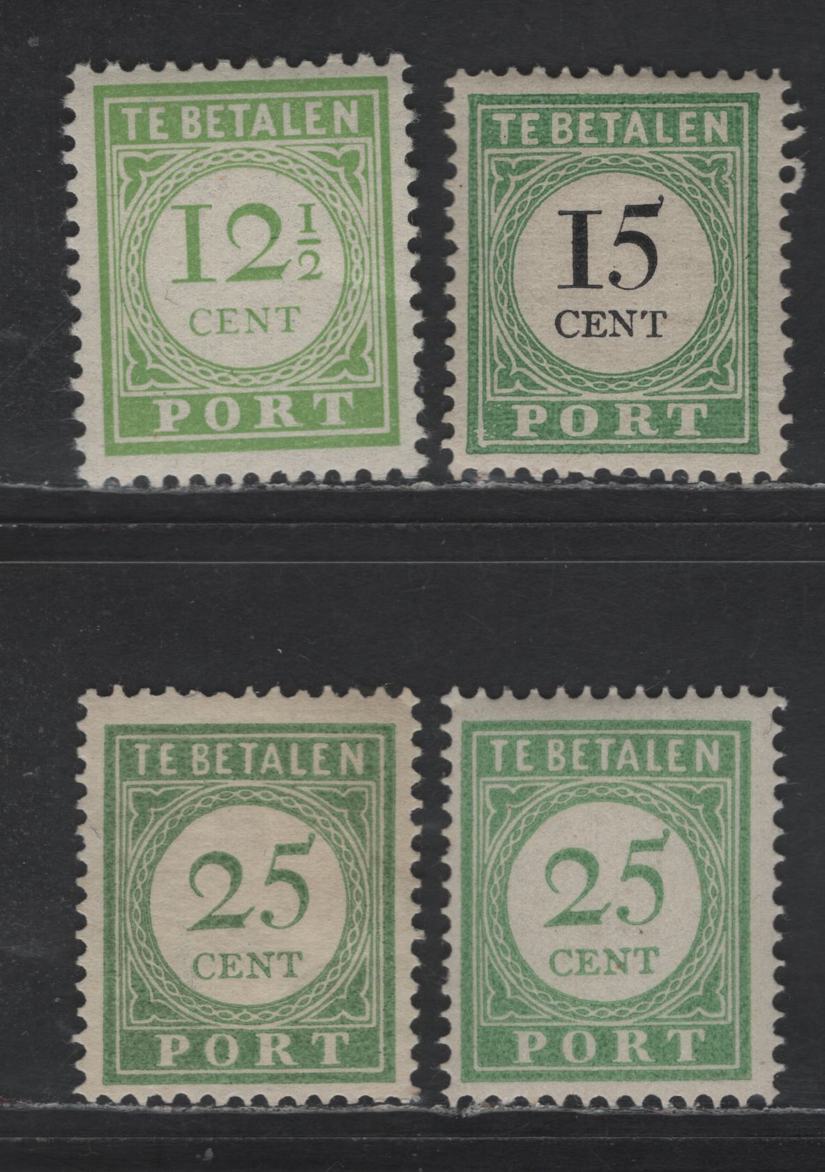 Lot 373 Netherlands Antilles SC#J15, J24, J27 15c - 25c Black & Green - Green Numerals, 1892-1944 Postage Dues, 4 F/VFOG Singles