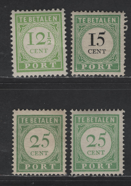 Lot 373 Netherlands Antilles SC#J15, J24, J27 15c - 25c Black & Green - Green Numerals, 1892-1944 Postage Dues, 4 F/VFOG Singles