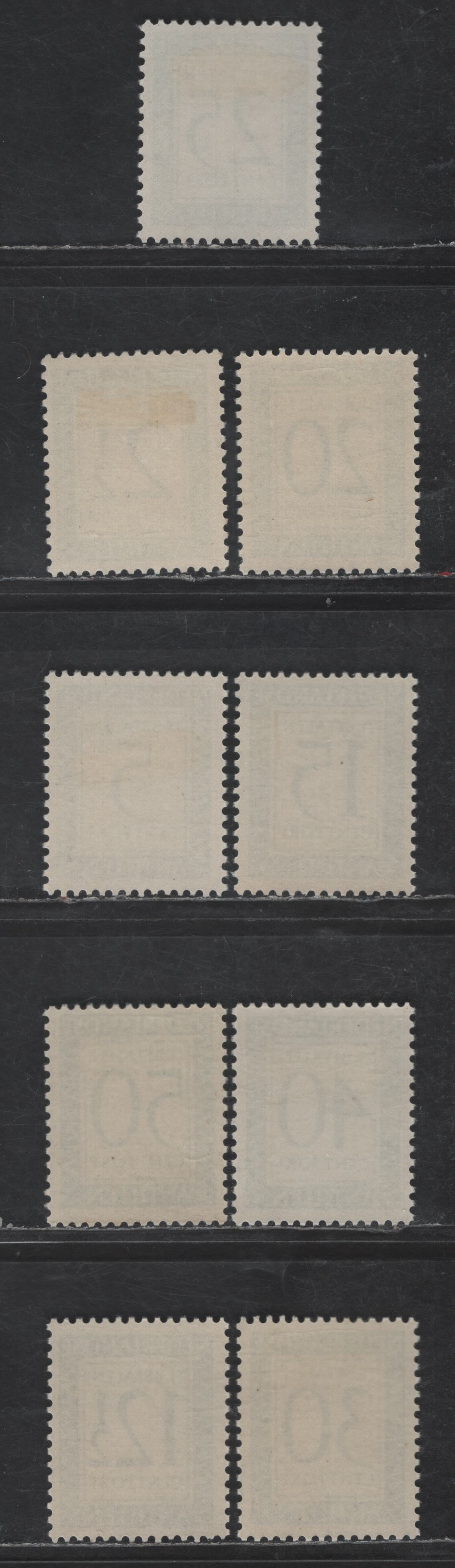 Lot 378 Netherlands Antilles SC#J42-J43, J49-J53, J55, J57 2.5c - 50c Dark Blue Green Numeral, 1953-1959 Postage Due, 9 F/VFOG Singles, Plain Non-Fluorescent Paper