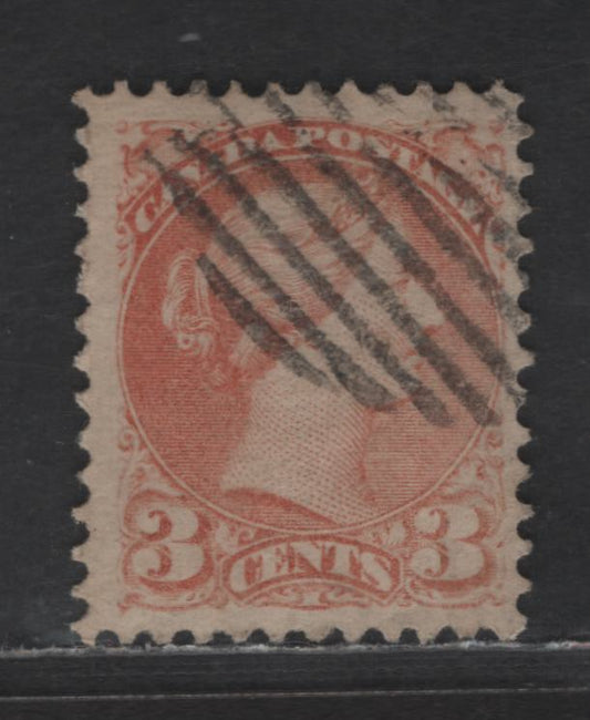 Lot 379 Canada SC#37c 3c Dull Red Queen Victoria, 1870-1893 Small Queen Issue, A Fine Used Single, Mid Montreal Printing, Paper MM-H, Perf 12, No Pos. Dot, Oval Grid Cancel Of Nova Scotia