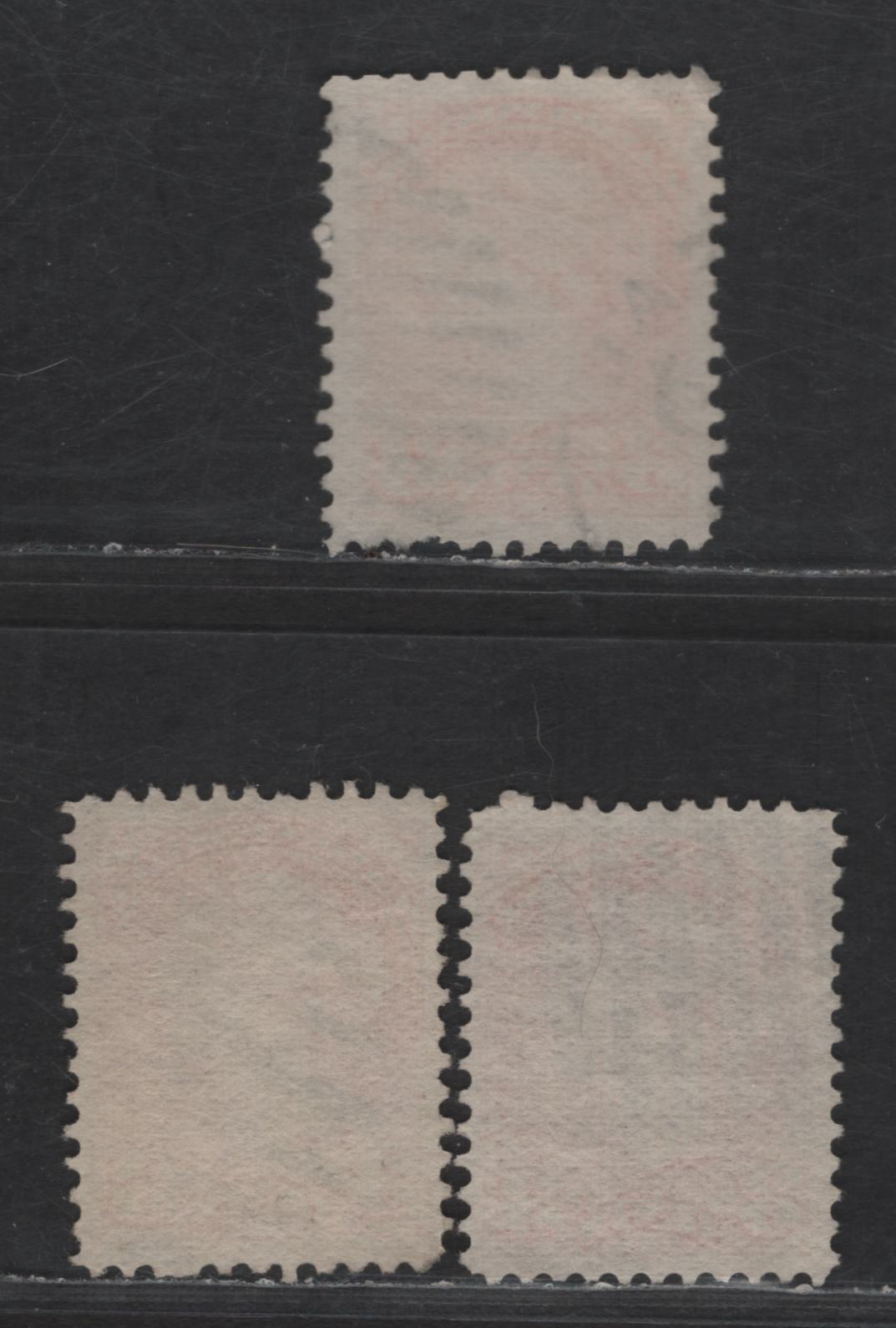 Lot 387 Canada SC#37 3c Red Orange, Orange Red & Bright Red Orange Queen Victoria, 1870-1893 Small Queen Issue, 3 Fine/Very Fine Used Singles, Mid to Late Montreal Printings, Papers MM-U & MM-V, Perf 12, No Pos. Dots