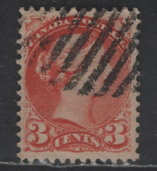 Lot 388 Canada SC#37c 3c Deep, Dull Orange Red Queen Victoria, 1870-1893 Small Queen Issue, A Very Fine Used Single, Mid to Late Montreal Printing, Paper MM-E, Perf 12, No Pos. Dots