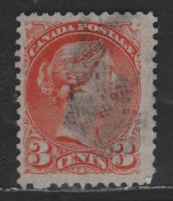 Lot 392 Canada SC#37 3c Bright Red Orange Queen Victoria, 1870-1893 Small Queen Issue, A Fine Used Single, Mid Montreal Printings, Paper MM-Y, Perf 12, No Pos. Dots