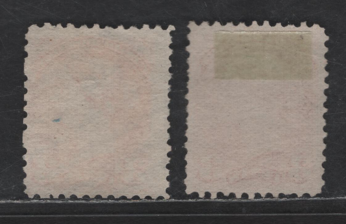 Lot 396 Canada SC#37 3c Dull Orange Red & Bright Red Orange Queen Victoria, 1870-1893 Small Queen Issue, 2 Fine Used Singles, Mid Montreal Printings, Paper MM-I, Perf 12, No Pos. Dots