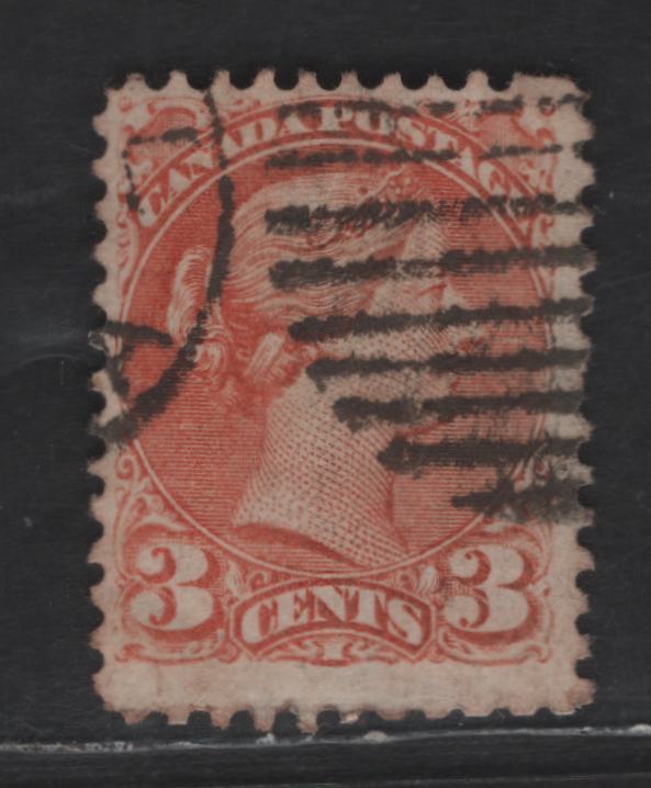 Lot 398 Canada SC#37 3c Dull Red Orange Queen Victoria, 1870-1893 Small Queen Issue, A Fine Used Single, Mid Montreal Printing, Paper MM-D, Perf 12, No Pos. Dots