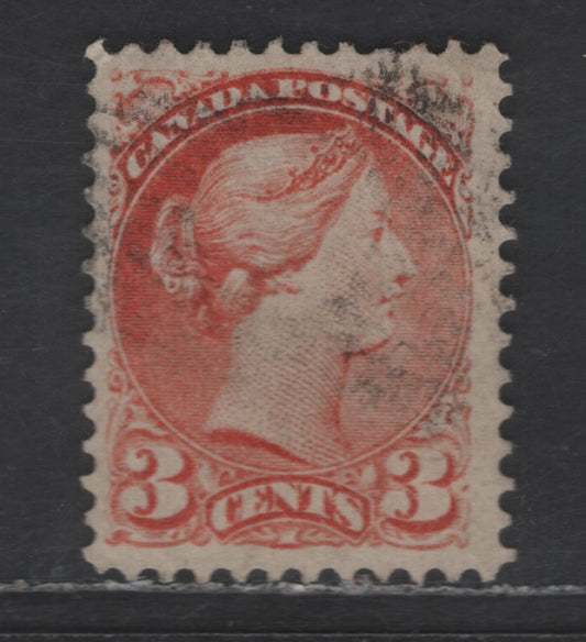 Lot 407 Canada SC#41var 3c Dull Reddish Orange Queen Victoria, 1870-1893 Small Queen Issue, A Fine Used Single, Montreal Gazette Printing, Paper LM-O, Perf 12x12.25