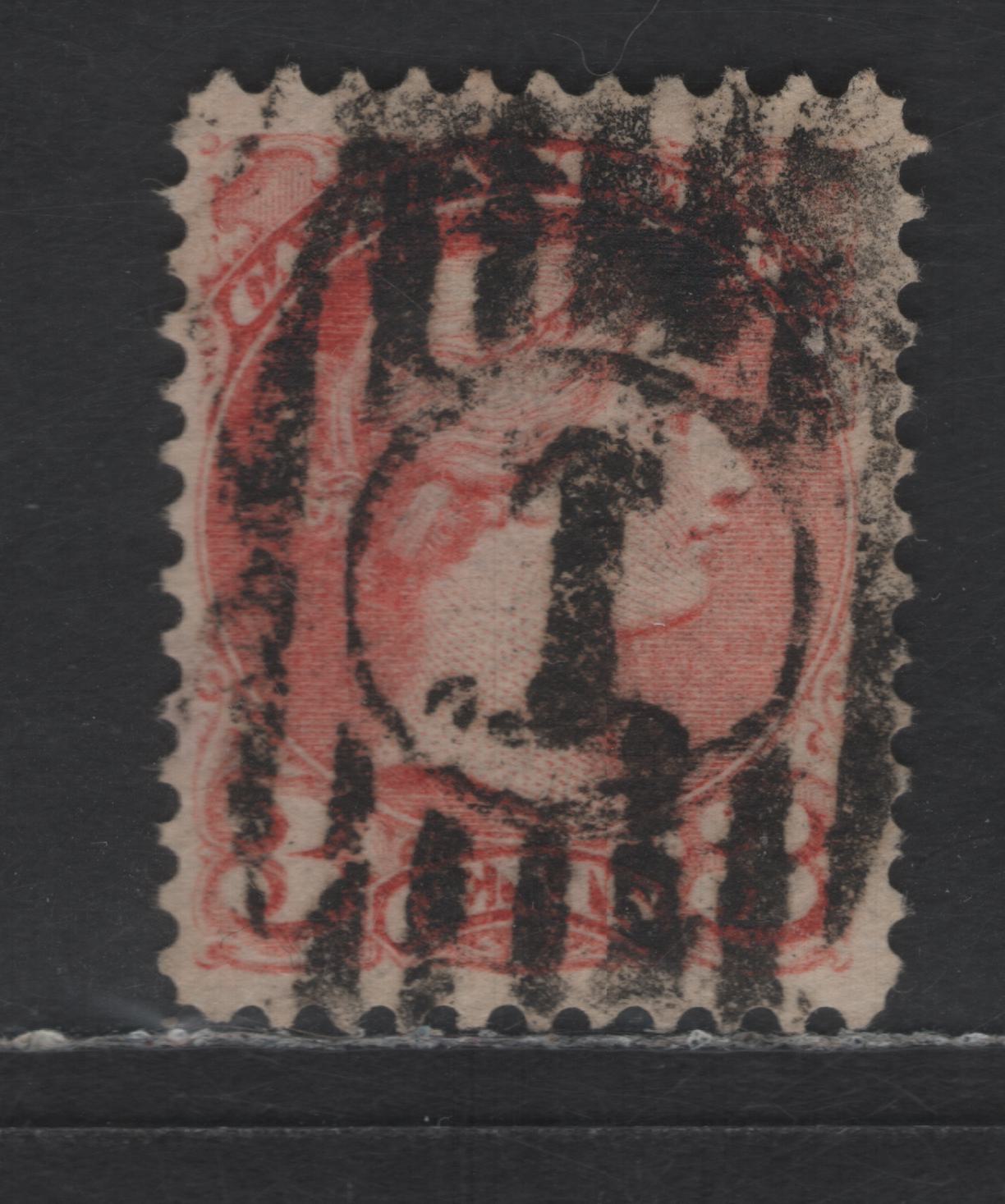Lot 411 Canada SC#41a 3c Pale Rose Carmine Queen Victoria, 1870-1893 Small Queen Issue, A Very Fine Used Single, Montreal Gazette Printing, Paper MM-U, Perf 12x12.25, Bold Toronto #1 Numeral Duplex Cancel