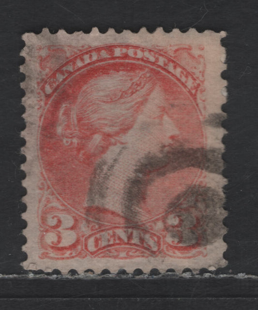 Lot 412 Canada SC#41a 3c Pale Rose Carmine Queen Victoria, 1870-1893 Small Queen Issue, A Very Fine Used Single, Montreal Gazette Printing, paper MM-U, Perf 12x12.25, Bullseye Target Cancel
