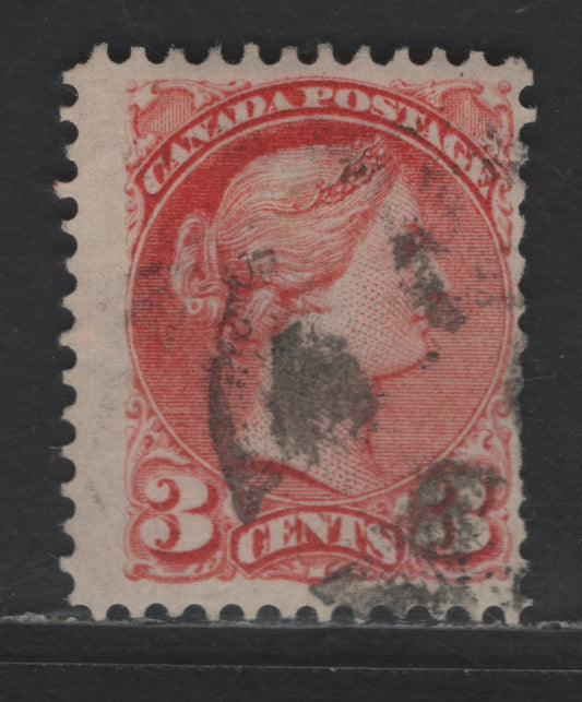 Lot 414 Canada SC#41i 3c Deep Rose Carmine Queen Victoria, 1870-1893 Small Queen Issue, A Very Good Used Single, Montreal Gazette Printing, Paper MG-F, Perf 12x12.25