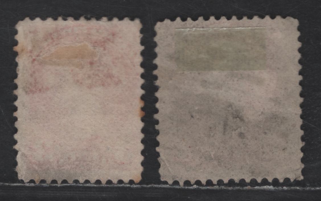 Lot 415 Canada SC#41i 3c Deep Rose Carmine & Deep Carmine Queen Victoria, 1870-1893 Small Queen Issue, 2 Very Good/Fine Used Singles, Montreal Gazette Printings, Papers LM-D & LM-O, Perf 12x12.25, Both With Corner Creases