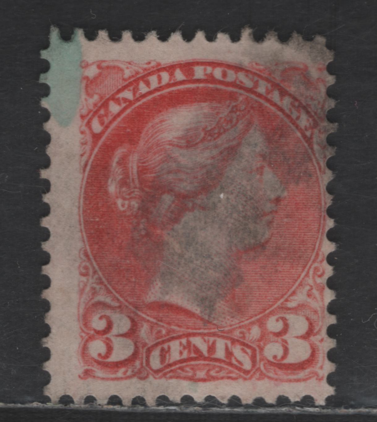 Lot 417 Canada SC#41a 3c Rose Carmine Queen Victoria, 1870-1893 Small Queen Issue, A Fine Used Single, Montreal Gazette Printing, Paper LM-H,