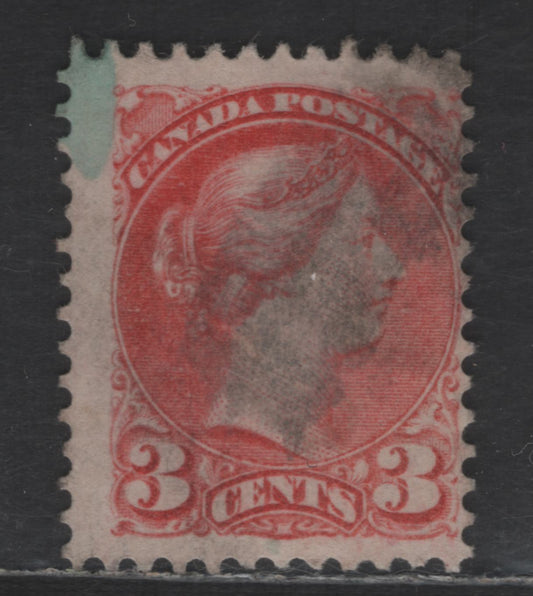 Lot 417 Canada SC#41a 3c Rose Carmine Queen Victoria, 1870-1893 Small Queen Issue, A Fine Used Single, Montreal Gazette Printing, Paper LM-H,