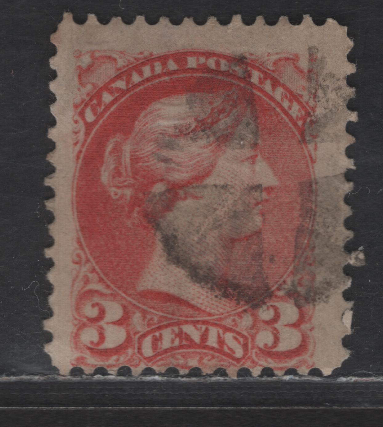 Lot 418 Canada SC#41i 3c Deep Rose Carmine Queen Victoria, 1870-1893 Small Queen Issue, A Fine Used Single, Montreal Gazette Printing, Paper MG-F,