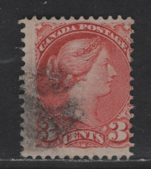 Lot 419 Canada SC#41i 3c Deep Rose Carmine Queen Victoria, 1870-1893 Small Queen Issue, A Very Good Used Single, Montreal Gazette Printing, Paper MM-F,