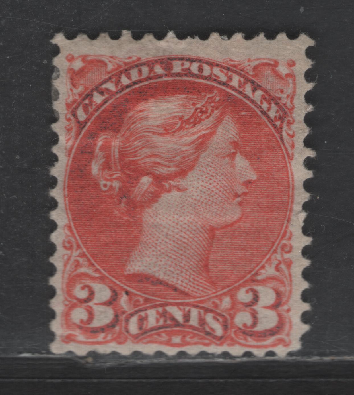 Lot 421 Canada SC#41 3c Vermillion Queen Victoria, 1870-1893 Small Queen Issue, A FOG Single, Montreal Gazette Printing, Perf 12x12.2,