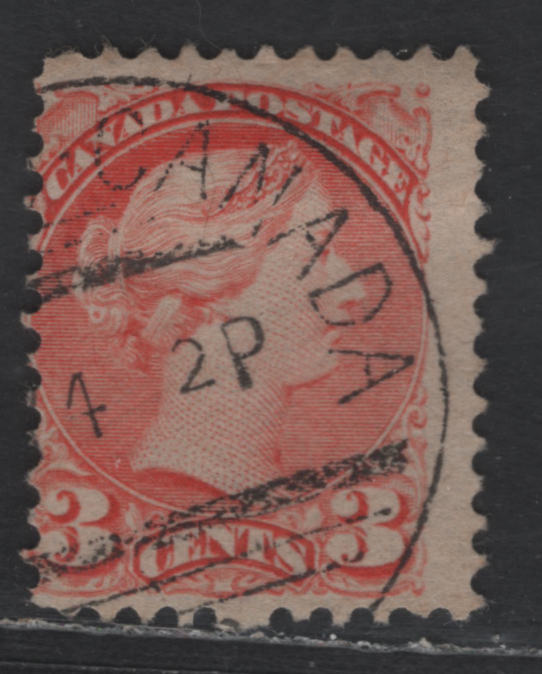 Lot 431 Canada SC#41 3c Orange Vermillion Queen Victoria, 1870-1893 Small Queen Issue, A Very Good Used Single, Mid Second Ottawa Printing, Paper 2O-Q, Toronto Precursor Squared Circle Cancel